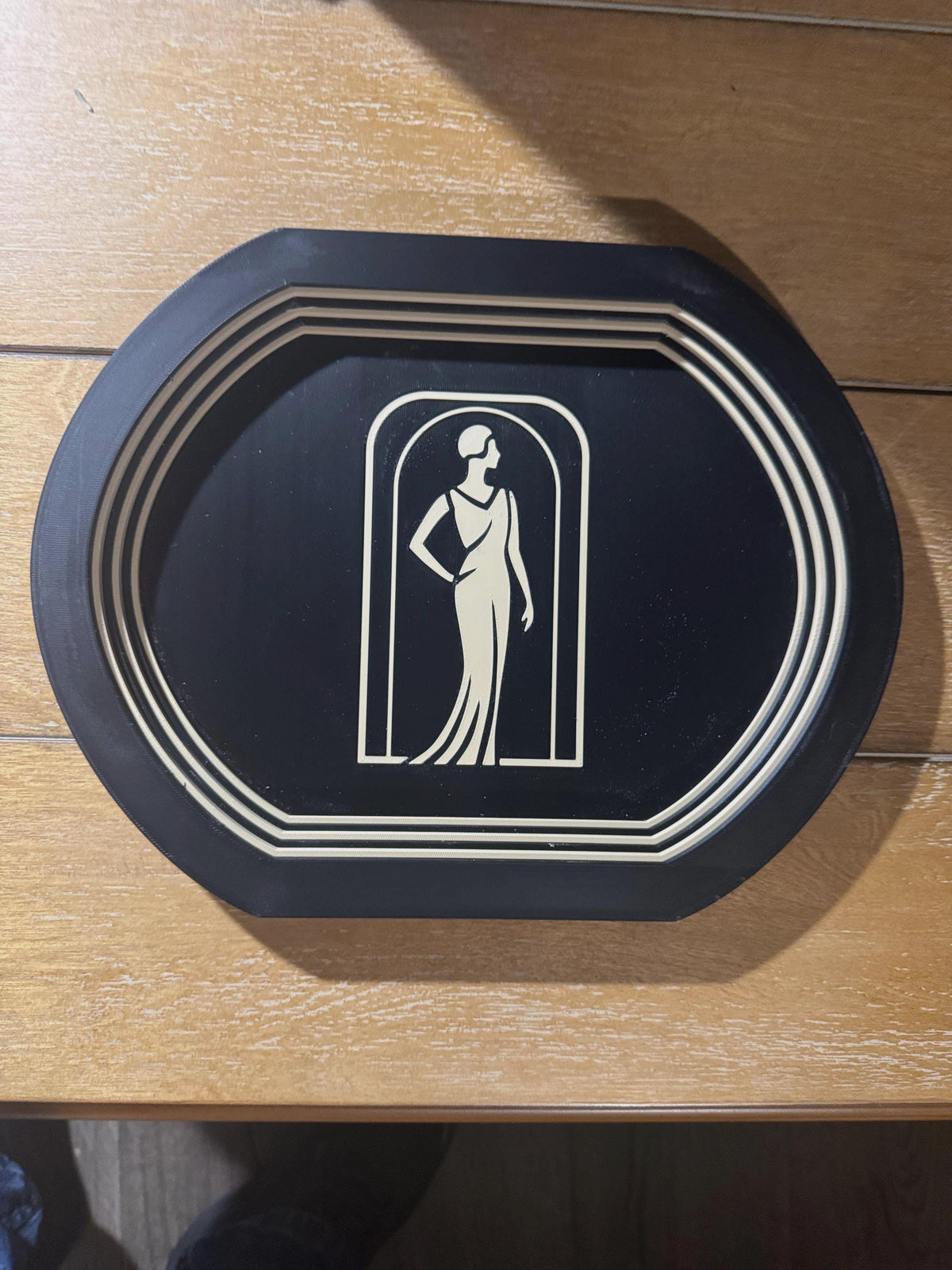 ART DECO LUXE Lady in Black Stadium Stepped Tray, vanity catchall, jewelry valet dish, entryway keys wallet organizer, glam gift for her
