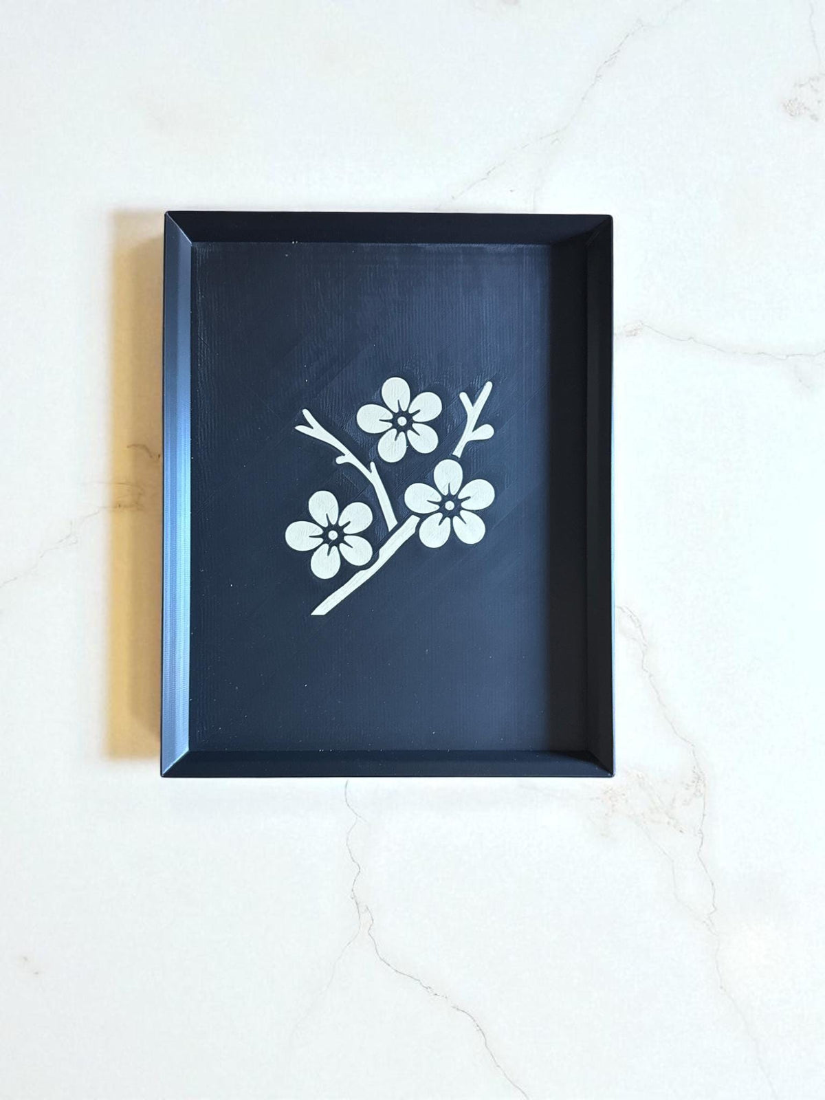 Sakura Path - Cherry BlossomModern Japanese Floral Tray, Tan-on-Black Inlay | Japan Collection | 3 Sizes