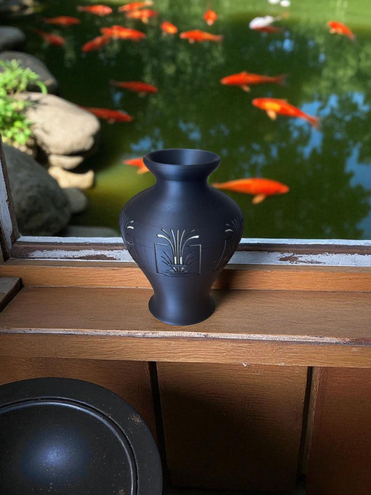 Fountain Vase Art Deco Black Gold Home Decor  Classic Hourglass Vase with Fountain Relief, Elegant Centerpiece for Modern Interiors