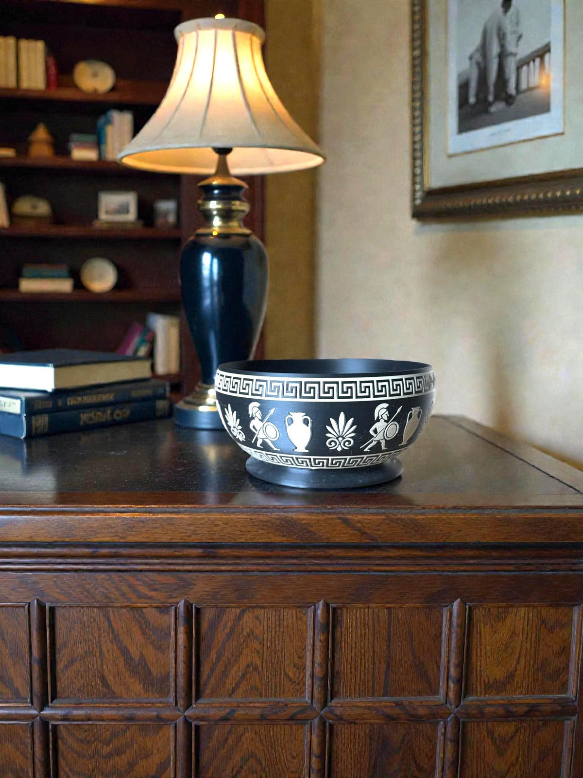 SPARTAN Bowl, Greek Key Bowl, Modern Catchall Dish, Desk Organizer, Jewelry Tray, Entryway Bowl, Black and Tan Decor, Minimalist Home