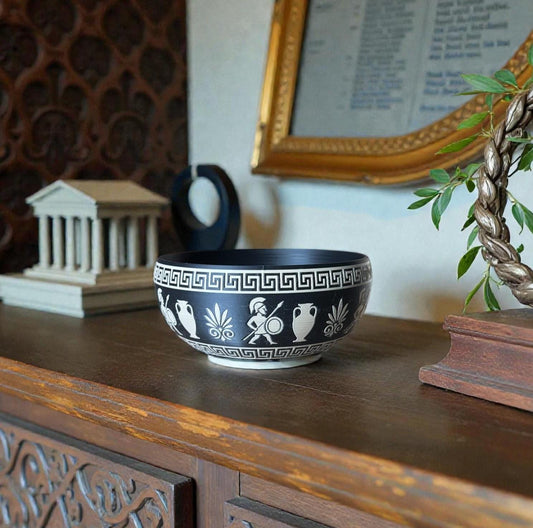 SPARTAN Bowl, Greek Key Bowl, Modern Catchall Dish, Desk Organizer, Jewelry Tray, Entryway Bowl, Black and Tan Decor, Minimalist Home