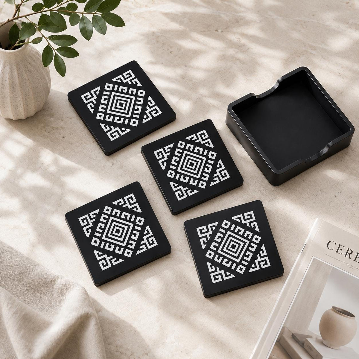 Geometric Home Decor Set | Andean Vase, Tray & Coasters | Coffee Table Decor | Housewarming Gift