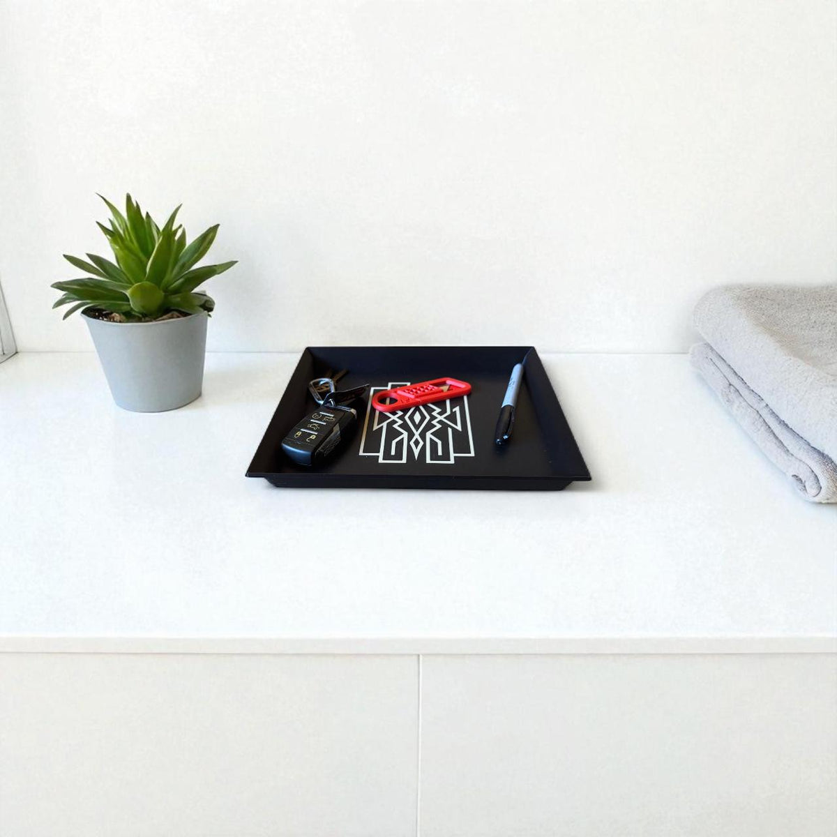 Art Deco Lattice Tray, Black and Tan Geometric Decor,  Modern Wall Art or Rectangular Serving,  Luxury Home Accent, Organizer or Catchall