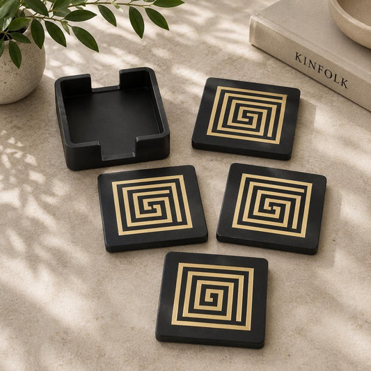 Art Deco Coaster Set | Geometric Drink Coasters | Coffee Table Decor | Mayan Inspired Gift