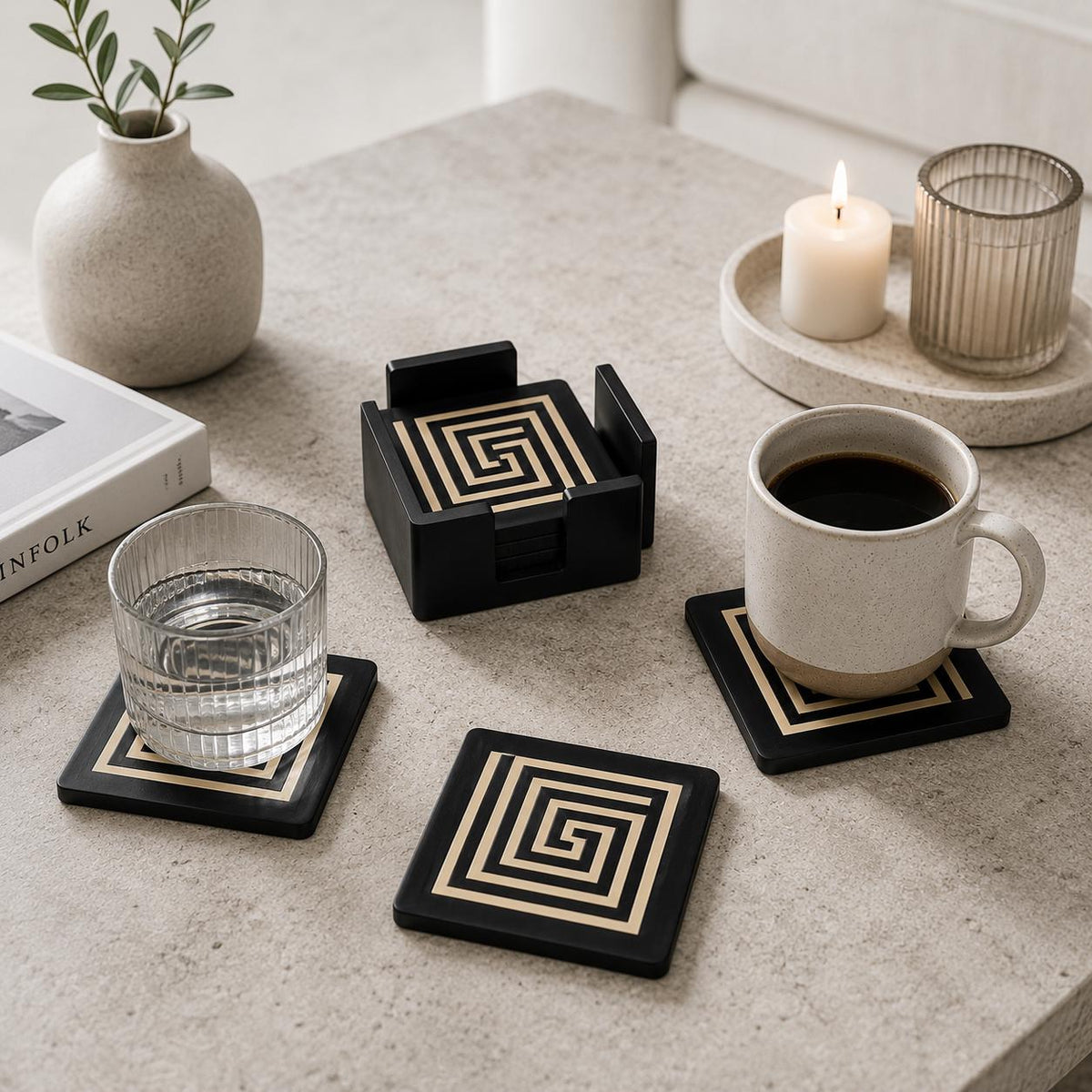 Art Deco Coaster Set | Geometric Drink Coasters | Coffee Table Decor | Mayan Inspired Gift