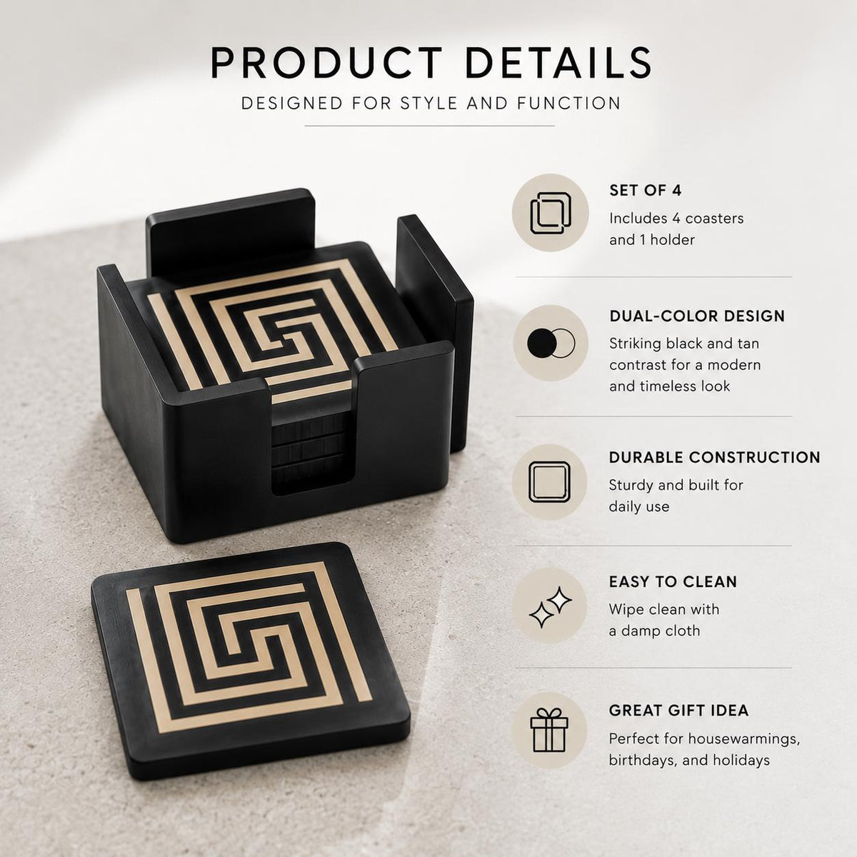 Art Deco Coaster Set | Geometric Drink Coasters | Coffee Table Decor | Mayan Inspired Gift