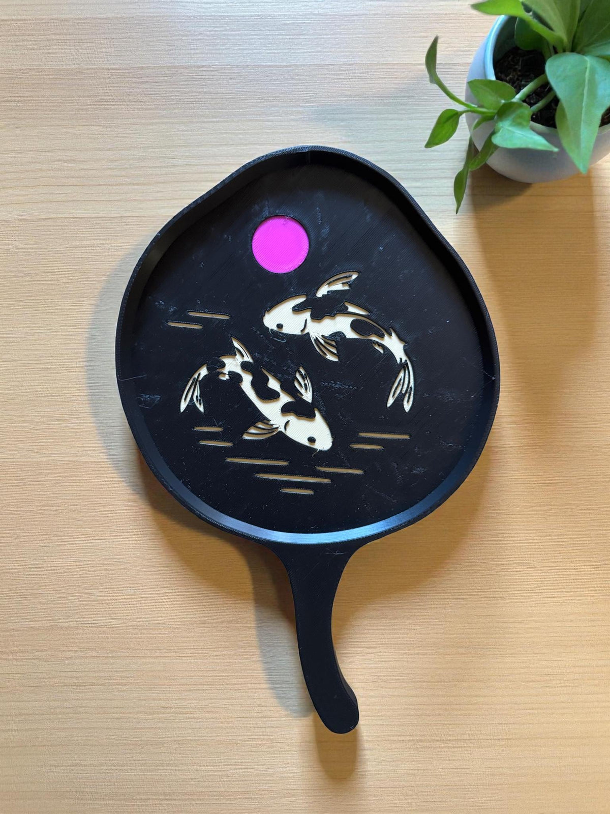 Japanese Lotus Leaf Koi Tray, Elegant Hand Paddle Tray, Zen Asian Home Decor, Black Gold Artisan Catchall, Peaceful Pond Design Gift