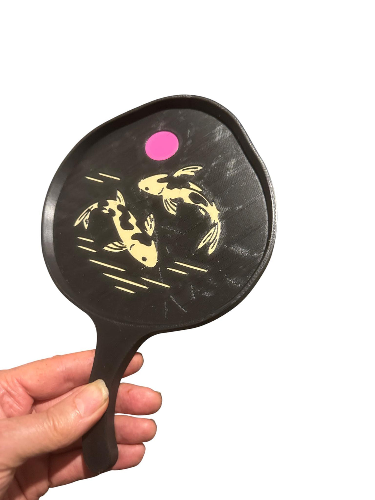 Japanese Lotus Leaf Koi Tray, Elegant Hand Paddle Tray, Zen Asian Home Decor, Black Gold Artisan Catchall, Peaceful Pond Design Gift
