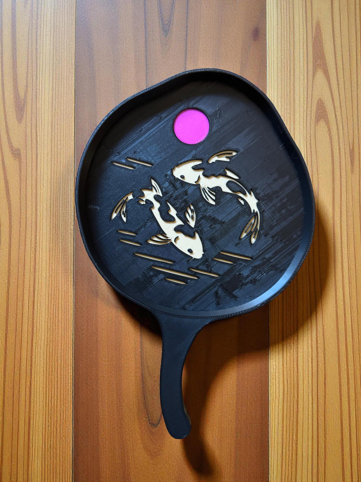 Japanese Lotus Leaf Koi Tray, Elegant Hand Paddle Tray, Zen Asian Home Decor, Black Gold Artisan Catchall, Peaceful Pond Design Gift
