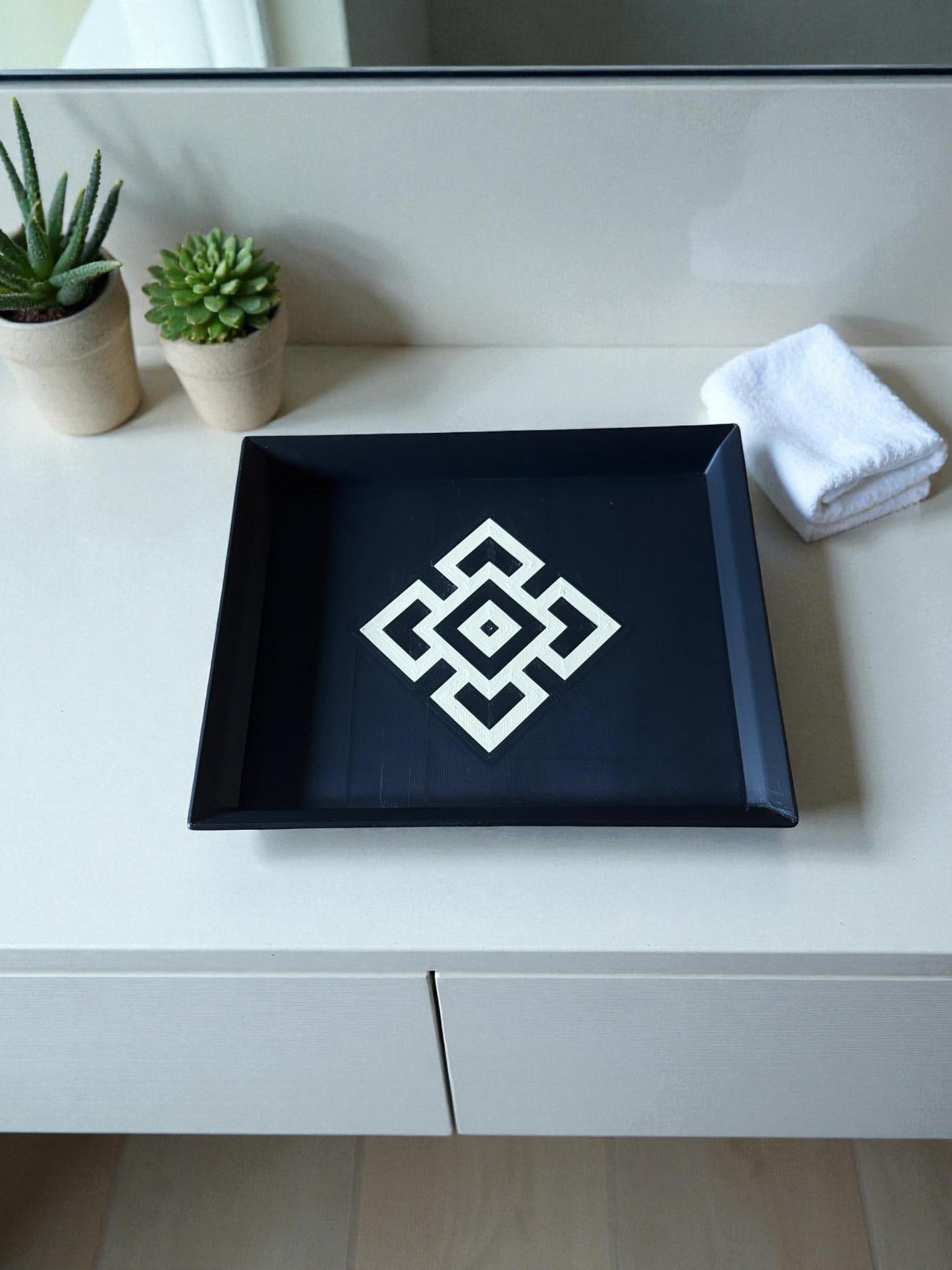 Andean Interlocking Tray   Black and Tan Accent, Modern Heritage Design, Catchall or Coffee Table Tray from our Americas Collection