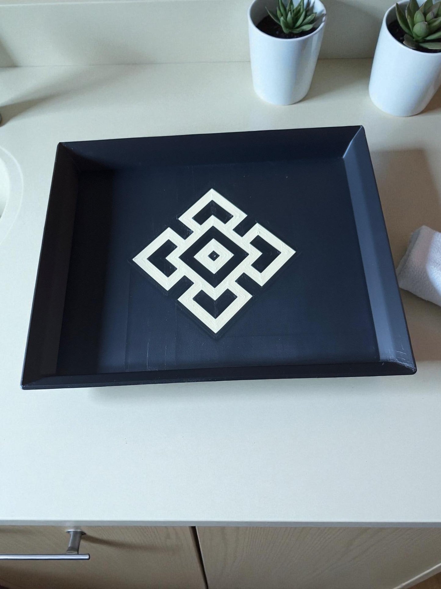 Andean Interlocking Tray   Black and Tan Accent, Modern Heritage Design, Catchall or Coffee Table Tray from our Americas Collection