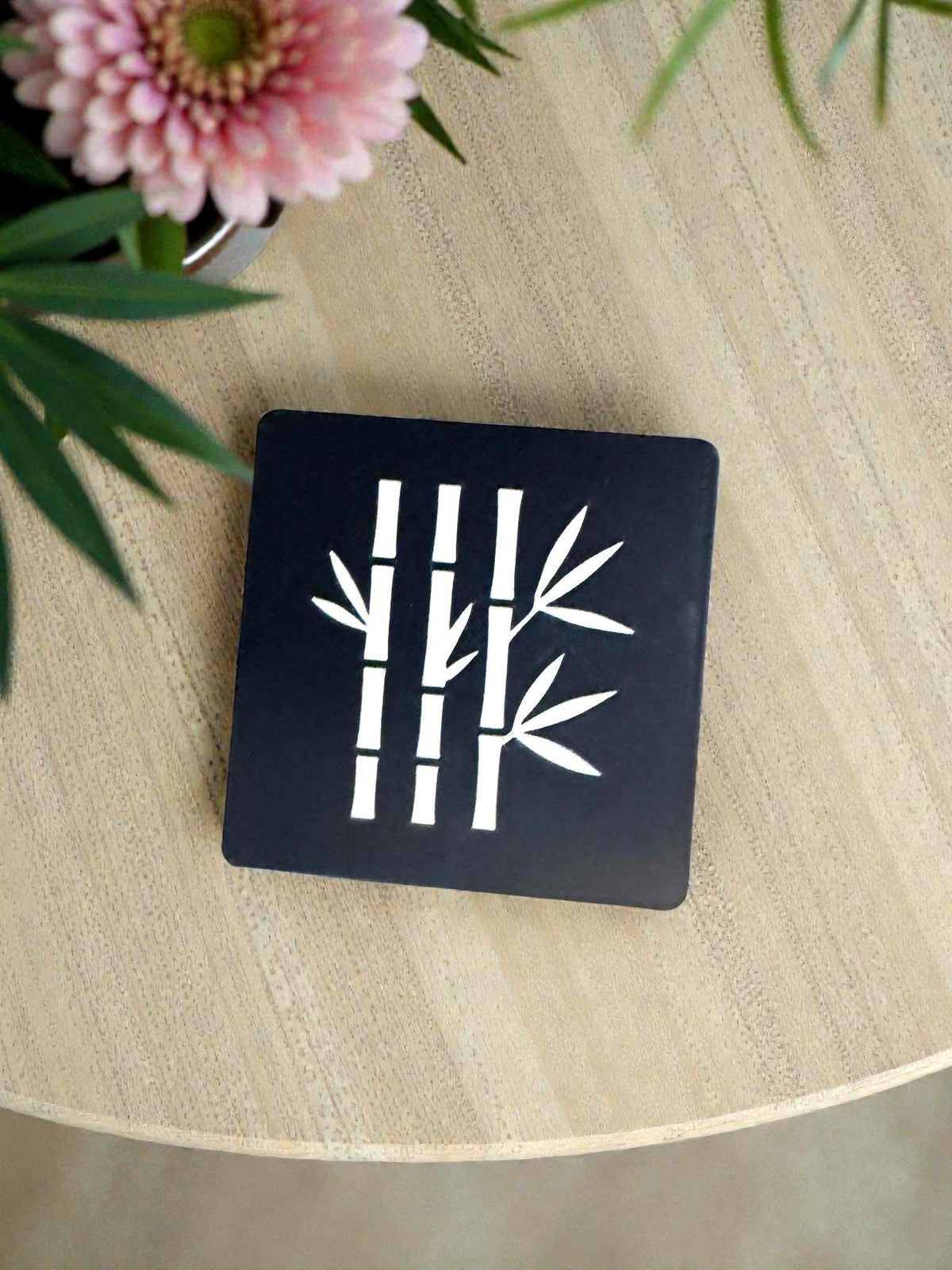 Bamboo Coasters  Black & Tan, Modern JAPAN Design, Square Drink Coaster Set, Minimalist Table Protectors, Hostess Gift, Neutral Home Decor