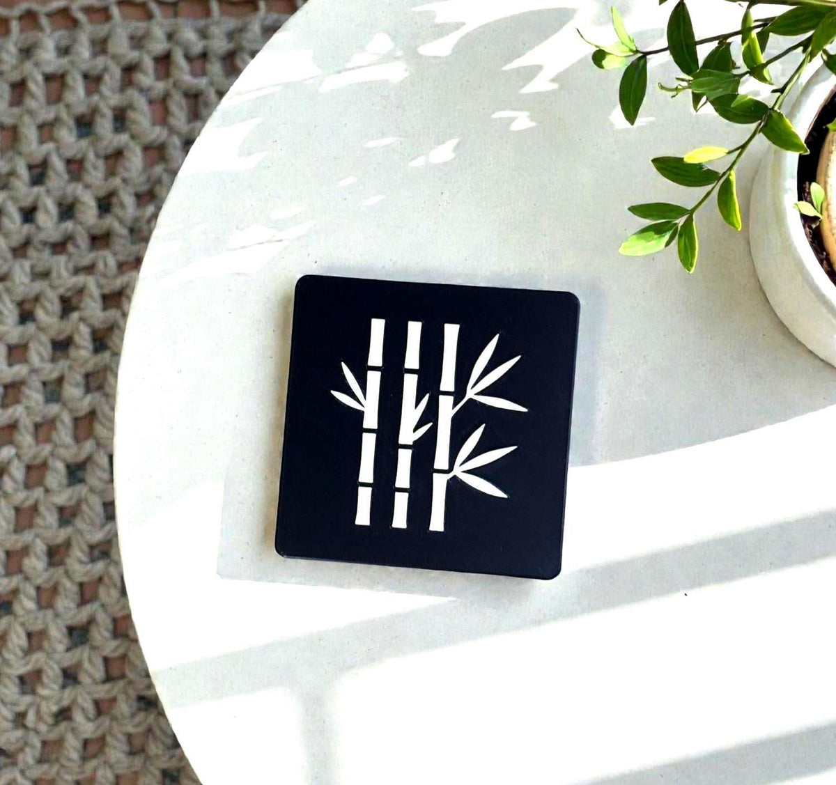 Bamboo Coasters  Black & Tan, Modern JAPAN Design, Square Drink Coaster Set, Minimalist Table Protectors, Hostess Gift, Neutral Home Decor