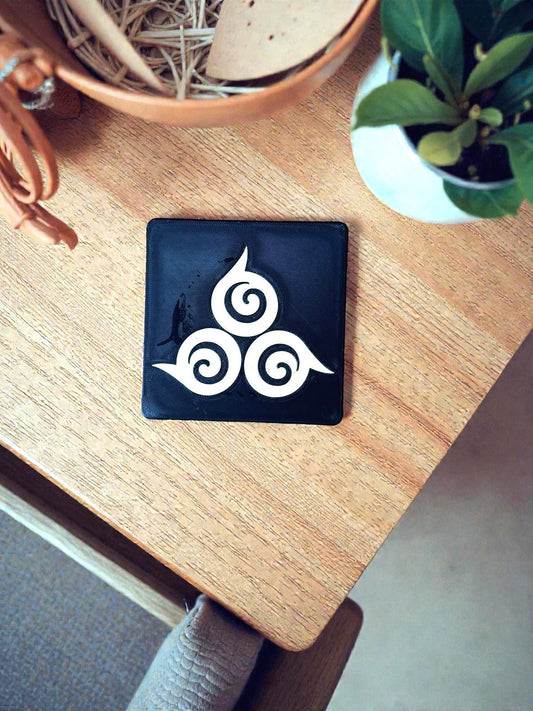 TRISKELE COASTER SET, Triple Spiral Symbol, Ancient Ireland Art, Ancestry Gift, Celtic Heritage, Eternal Life Sign, Modern Home Decor