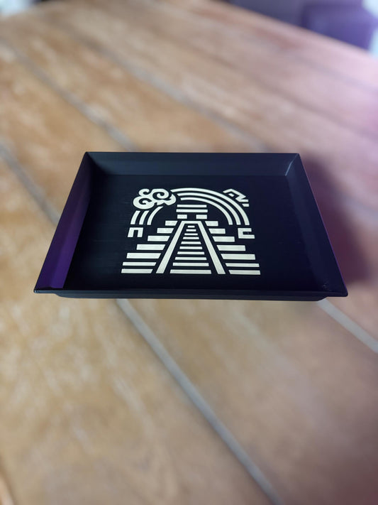 Rainbow Pyramid Tray  Black and Tan Decorative Accent, Art Deco Catchall, Mesoamerican Inspired Home Gift from our Americas Collection