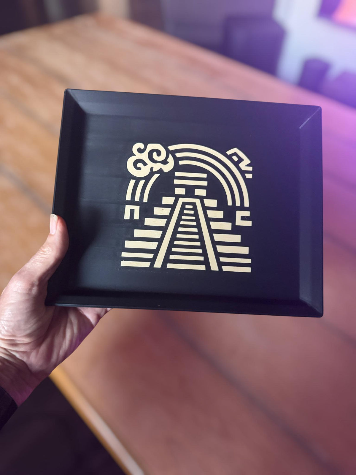 Rainbow Pyramid Tray  Black and Tan Decorative Accent, Art Deco Catchall, Mesoamerican Inspired Home Gift from our Americas Collection