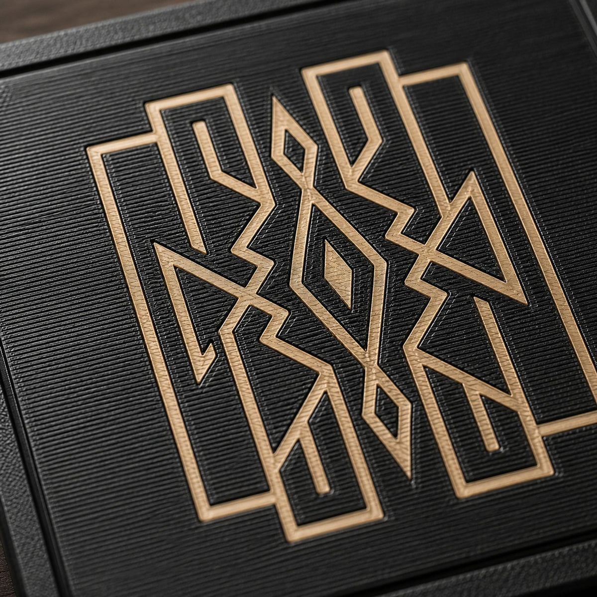 Art Deco Coaster Set with Holder | Geometric Drink Coasters | Black & Tan Table Coasters | Coffee Table Decor | Set of 4 or 6