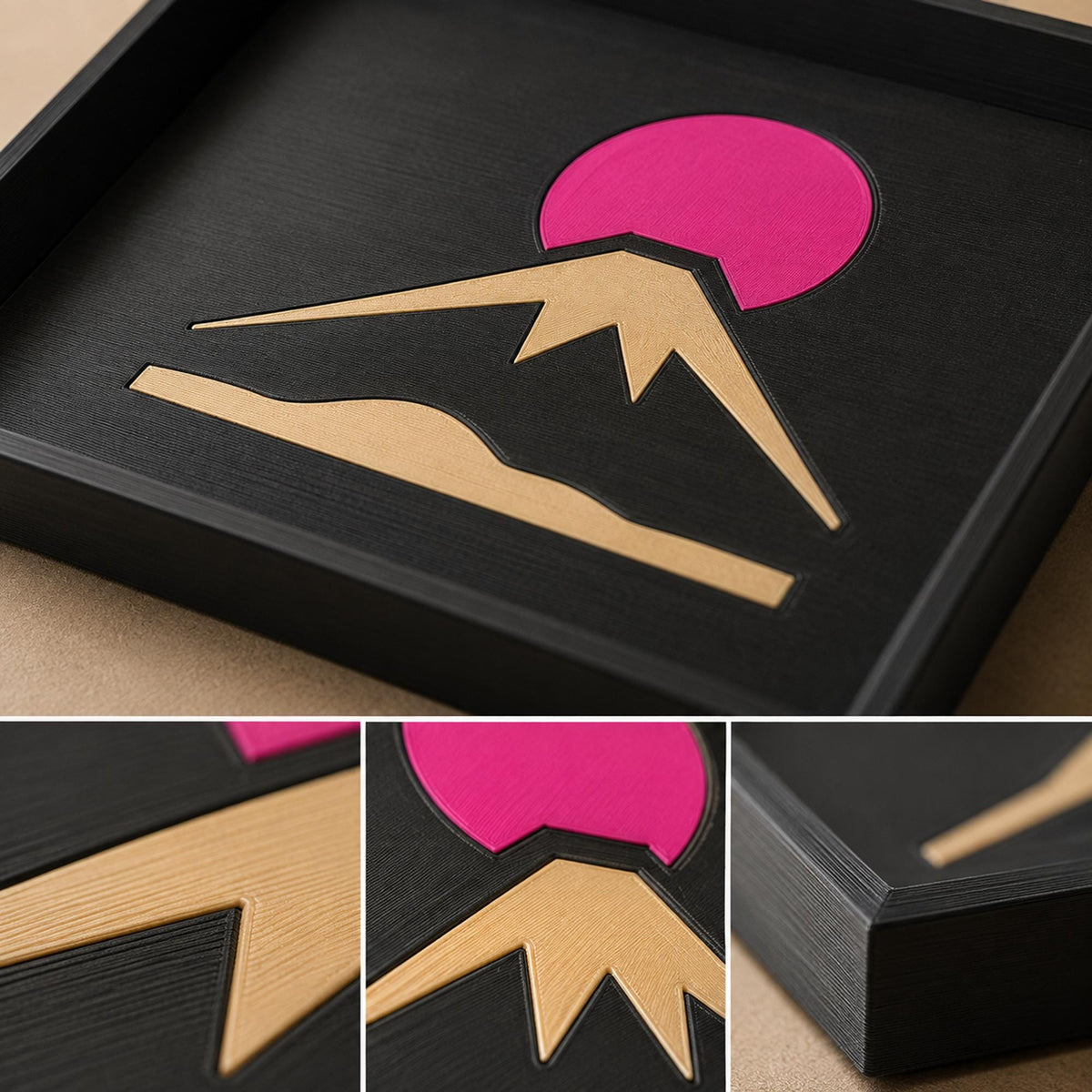 Mount Fuji Decorative Tray | Japanese Serving Tray | Coffee Table Decor & Entryway Catchall Tray | Black Home Decor