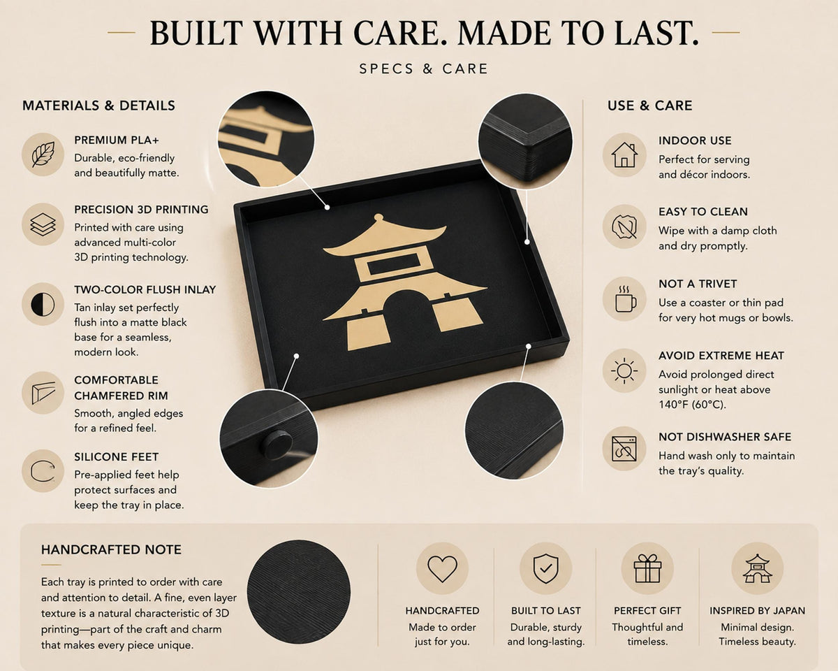 Pagoda Decorative Tray | Japanese Catchall Tray | Entryway Key Tray and Coffee Table Decor | Black & Tan | 3 Sizes