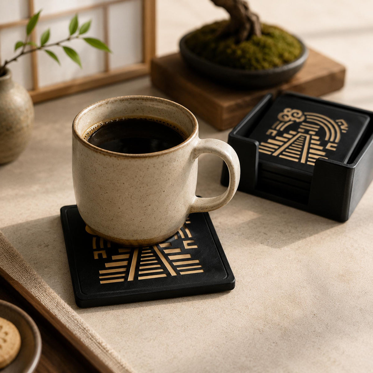 Geometric Coaster Set | Mesoamerican Pyramid Drink Coasters | Coffee Table Decor | Ancient Americas Inspired | Set of 4 or 6