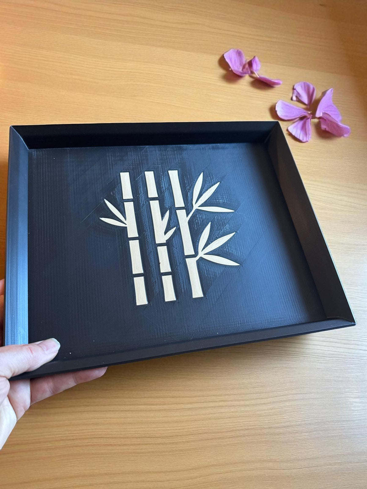 Bamboo Decorative Tray | Japanese Catchall Tray| Entryway Key Tray and Coffee Table Accent | Black & Tan | 3 Sizes