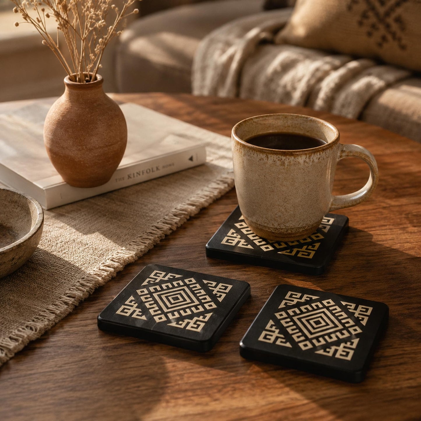 Andean Interlocking Coaster Set | Geometric Drink Coasters | Coffee Table Decor | Peruvian Inspired Design