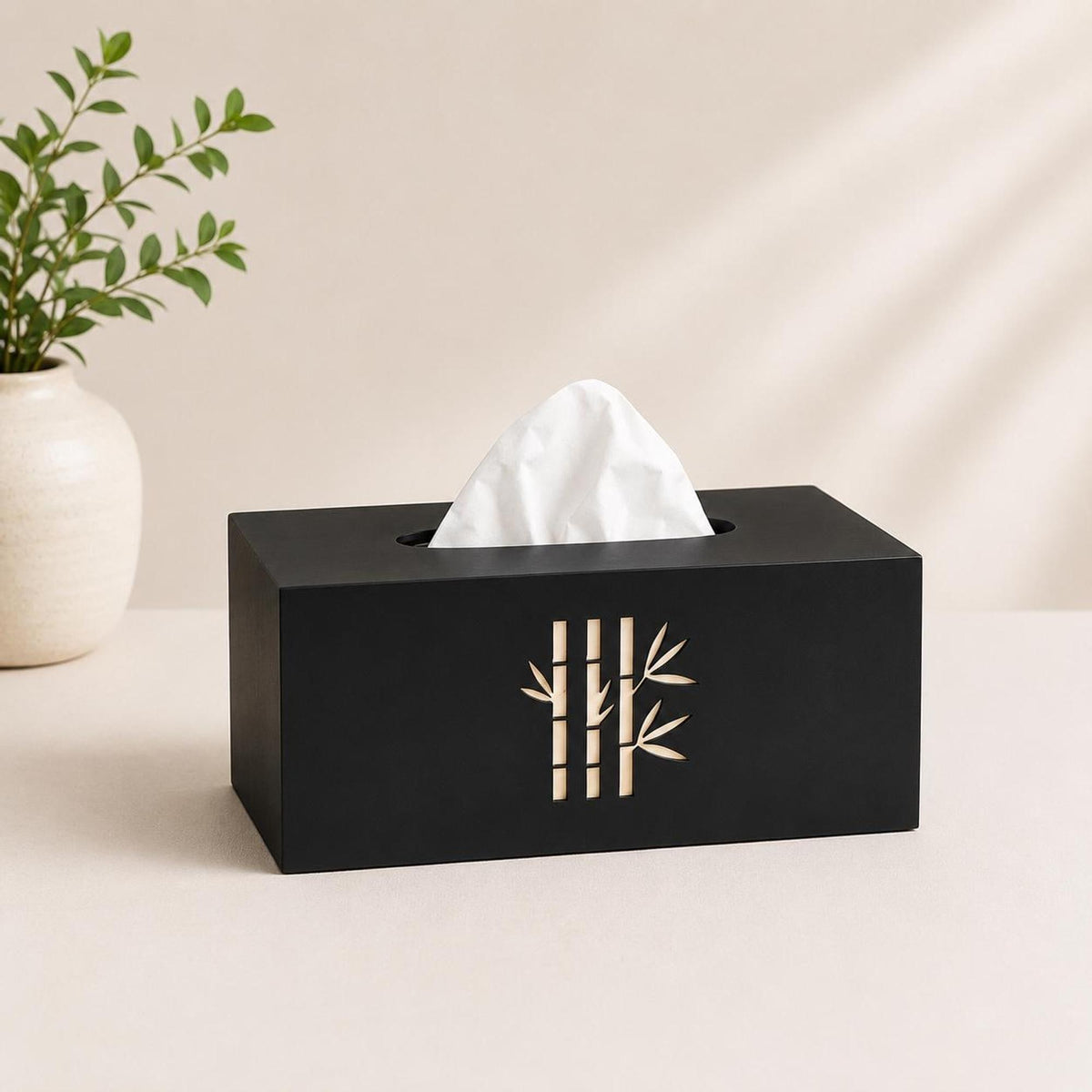 Japanese Home Decor Set | Bamboo Vase, Cachepot, Tissue Box & Coasters | Japandi Gift