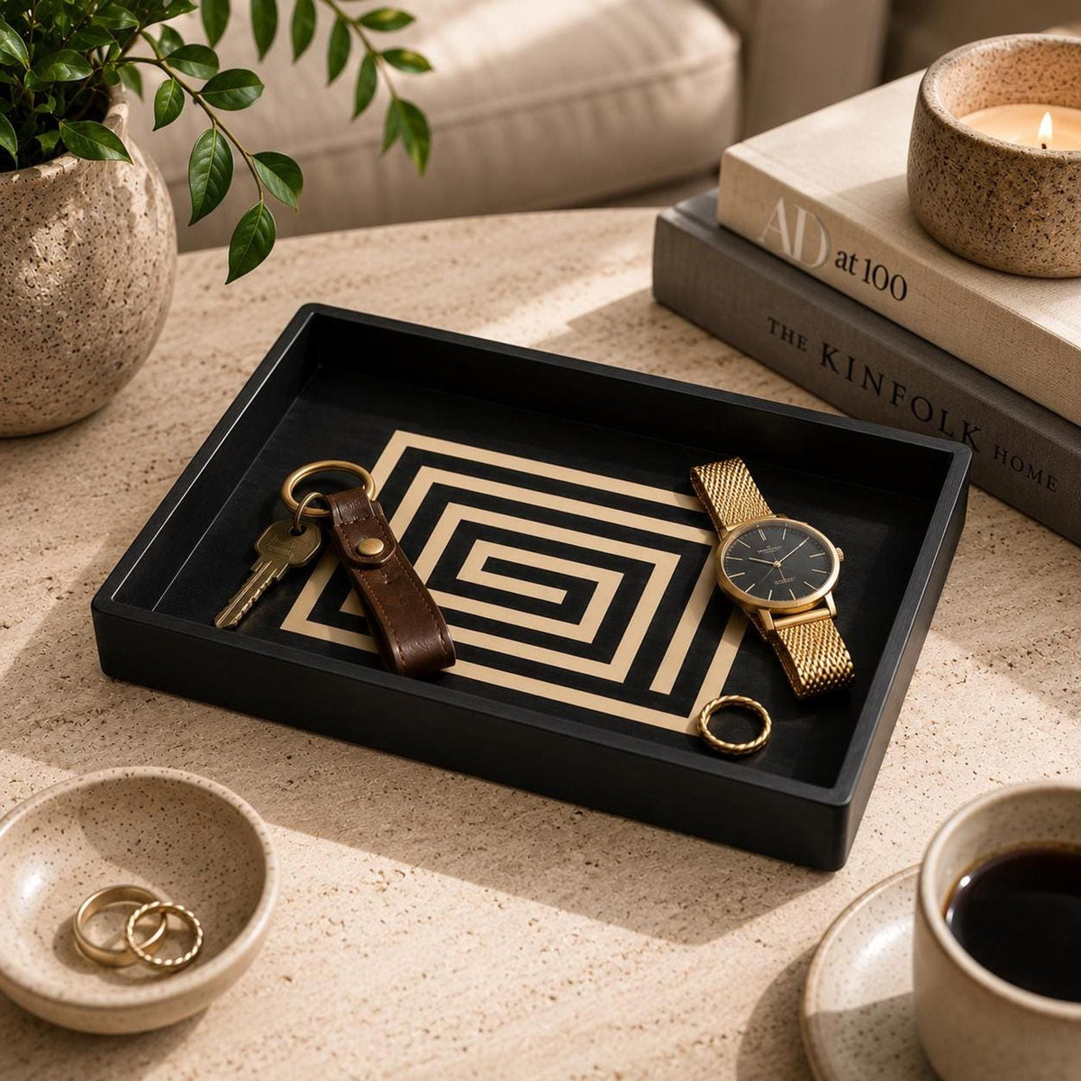 Decorative Catchall Tray | Art Deco Coffee Table Decor | Mayan Geometric Design