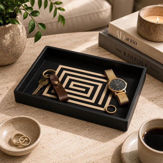 Decorative Catchall Tray | Art Deco Coffee Table Decor | Mayan Geometric Design