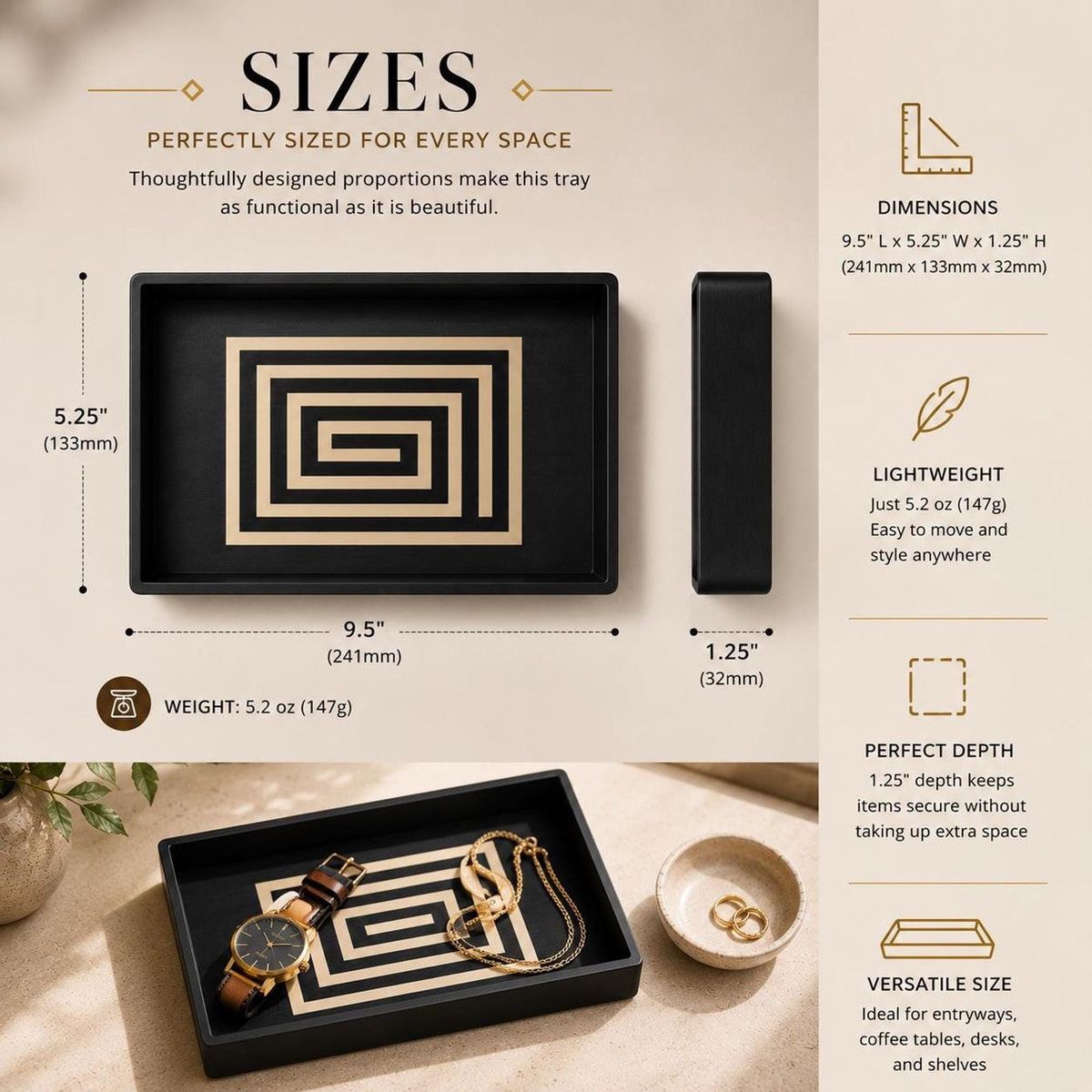 Decorative Catchall Tray | Art Deco Coffee Table Decor | Mayan Geometric Design