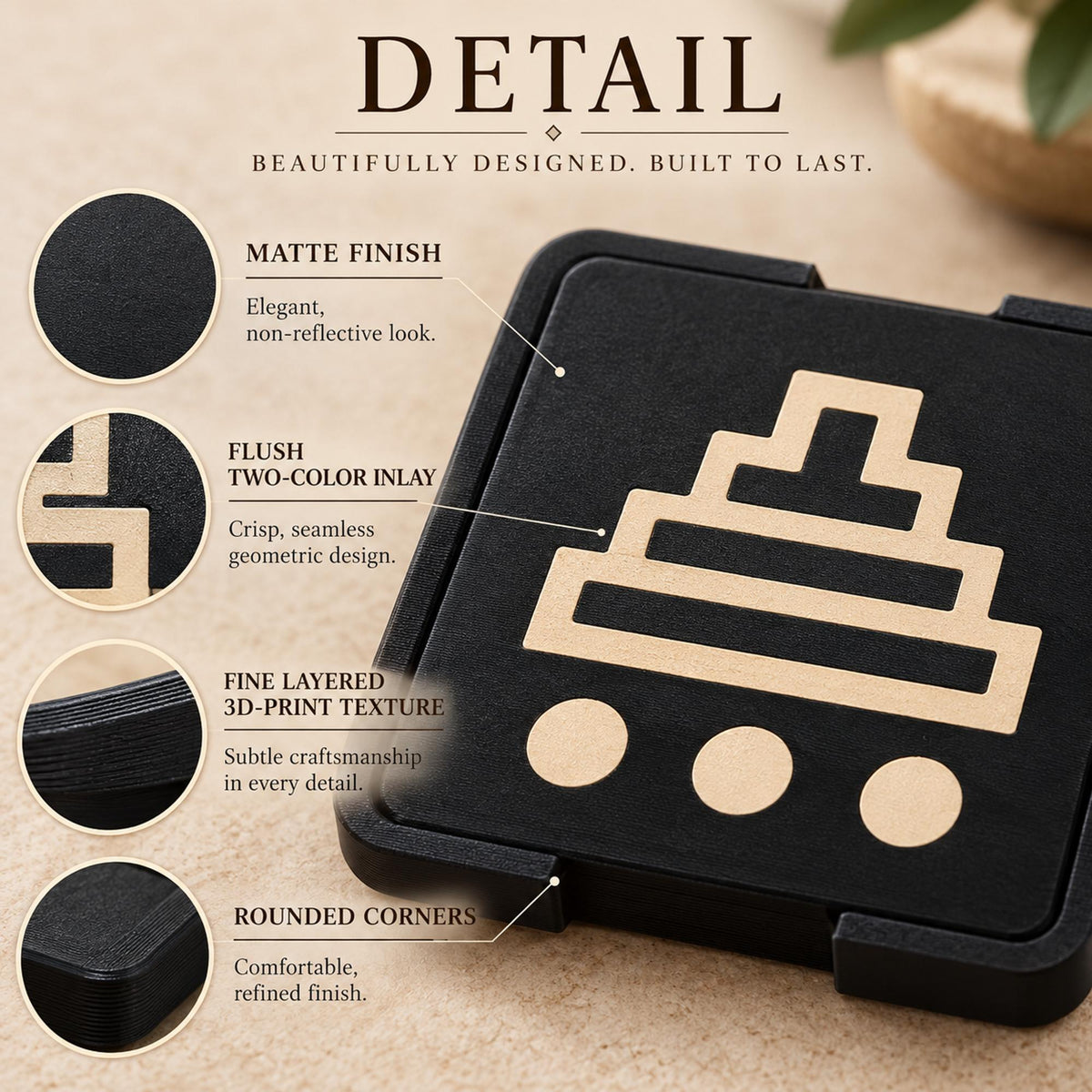 Stepped Pyramid Coaster Set | Mesoamerican Drink Coasters with Holder | Coffee Table Decor & Table Centerpiece