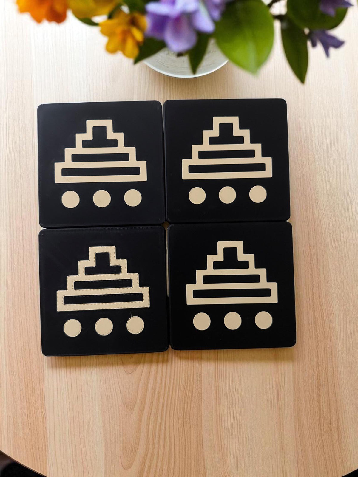 Stepped Pyramid Coaster Set | Mesoamerican Drink Coasters with Holder | Coffee Table Decor & Table Centerpiece
