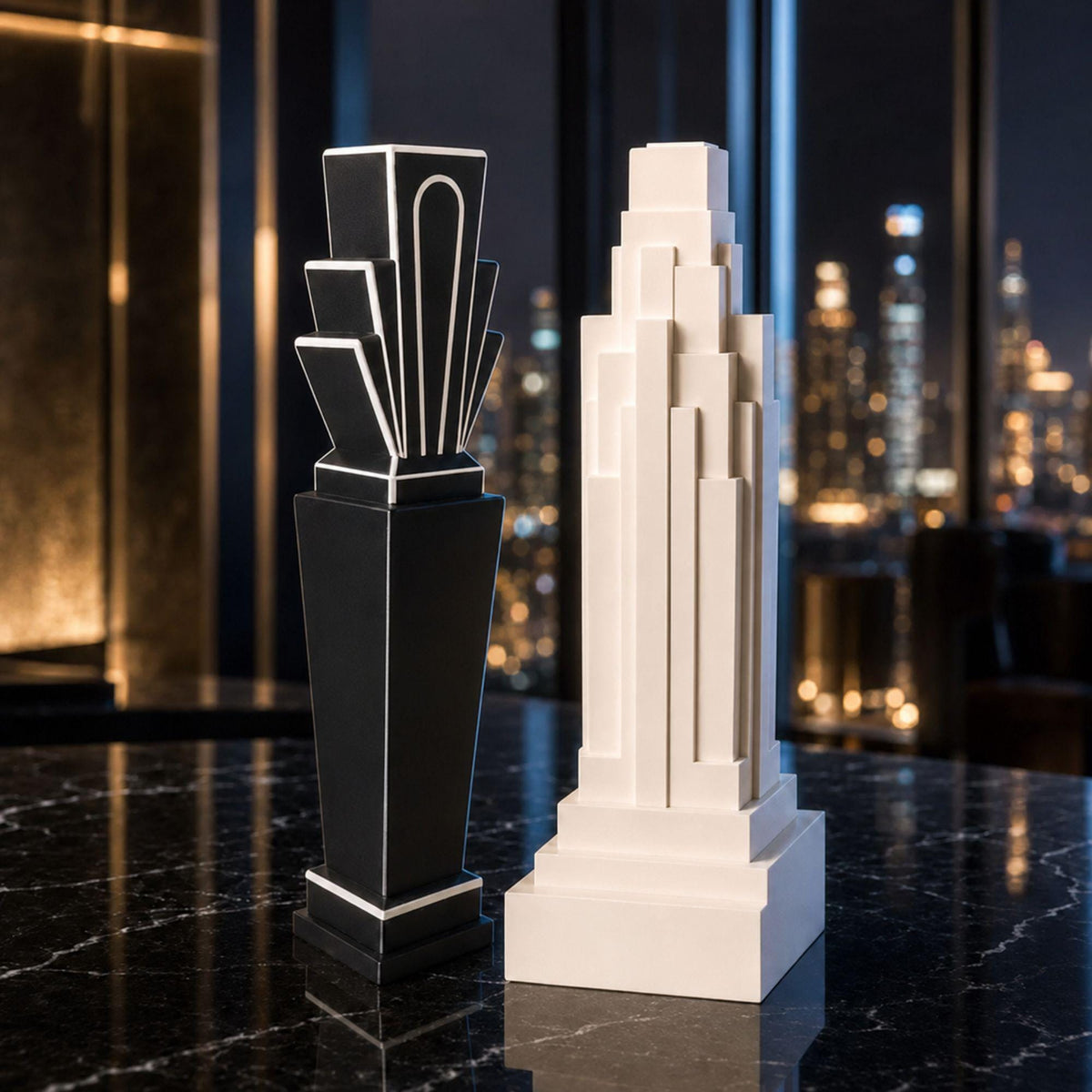 NYC Empire Pair | Empire State Building Vase & Manhattan Gotham Tower Vase | Art Deco Skyscraper Decor Gift