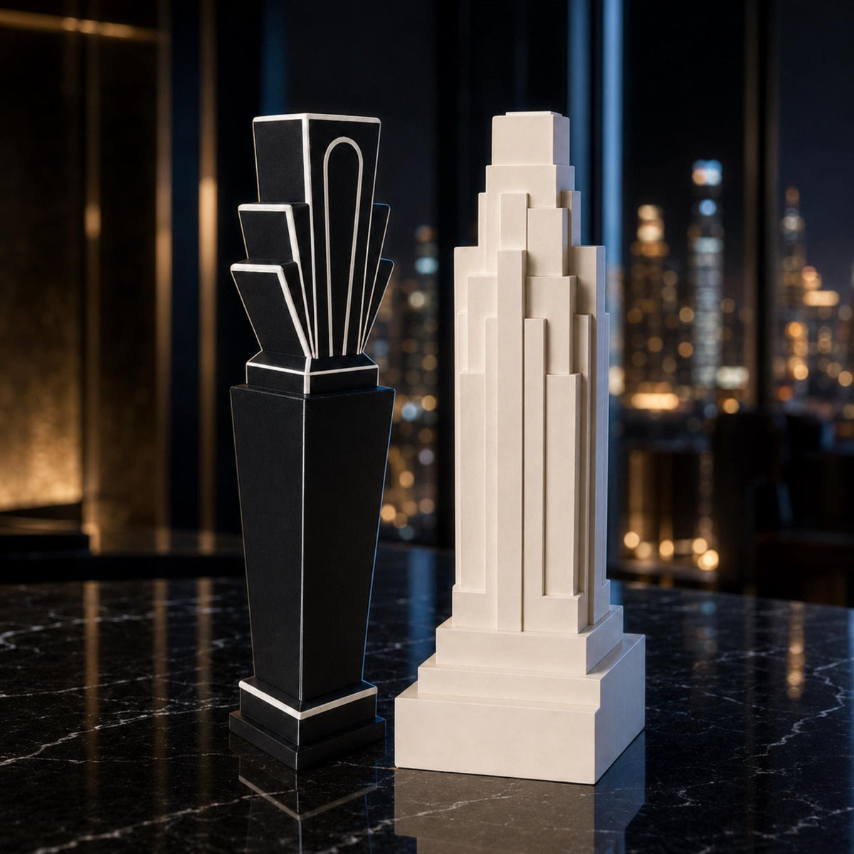 NYC Empire Pair | Empire State Building Vase & Manhattan Gotham Tower Vase | Art Deco Skyscraper Decor Gift
