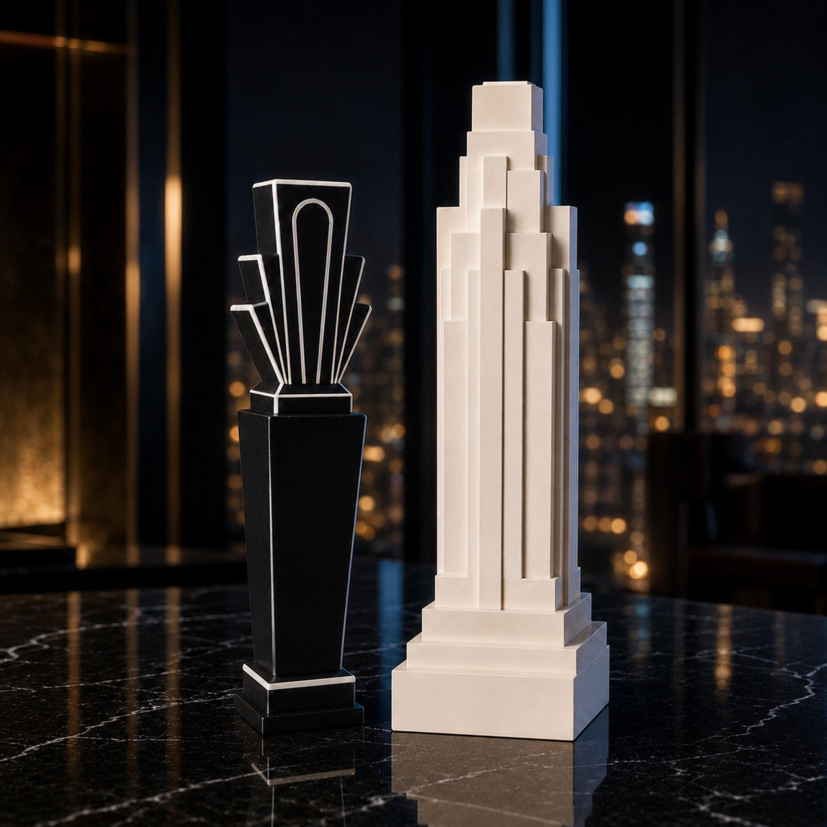 NYC Empire Pair | Empire State Building Vase & Manhattan Gotham Tower Vase | Art Deco Skyscraper Decor Gift