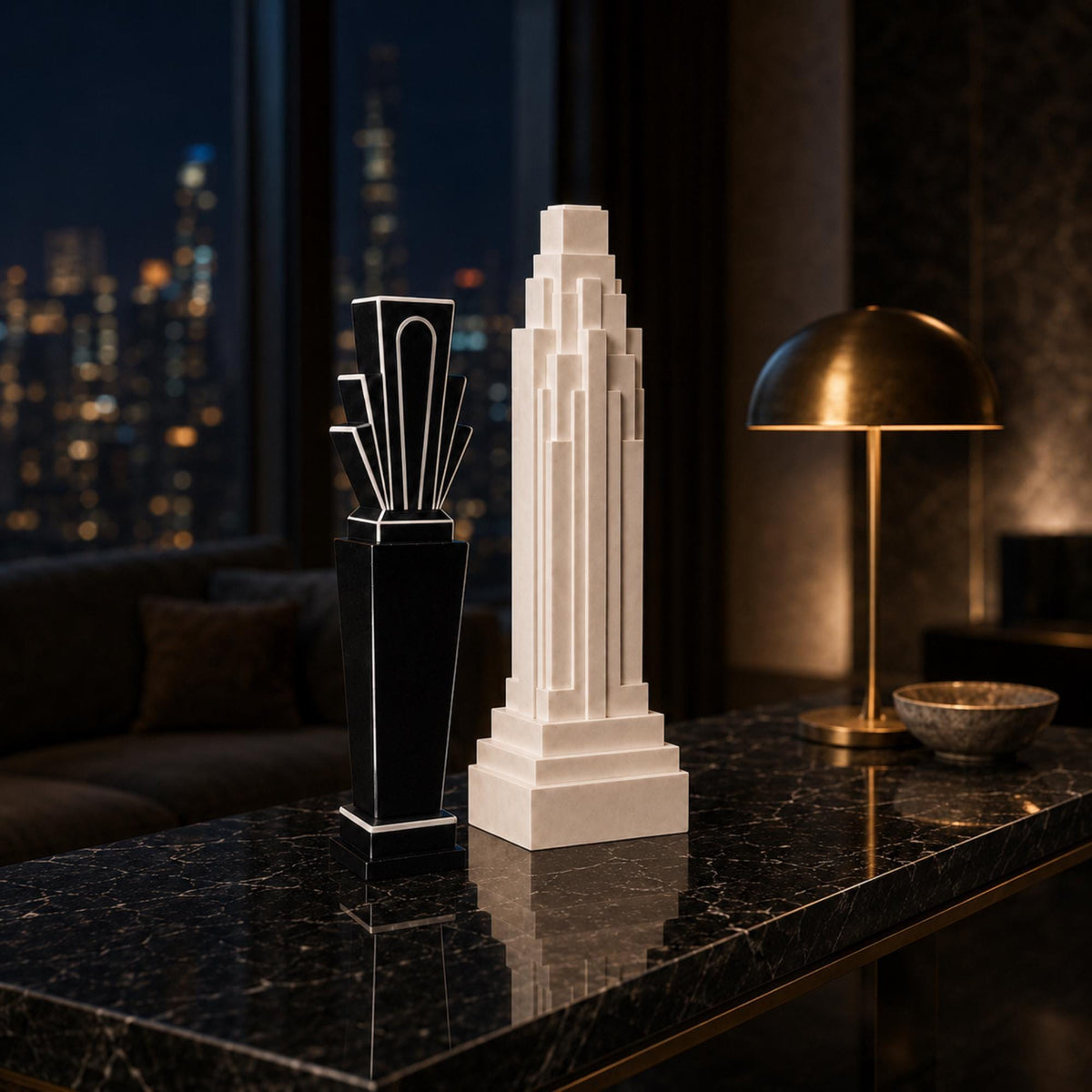 NYC Empire Pair | Empire State Building Vase & Manhattan Gotham Tower Vase | Art Deco Skyscraper Decor Gift