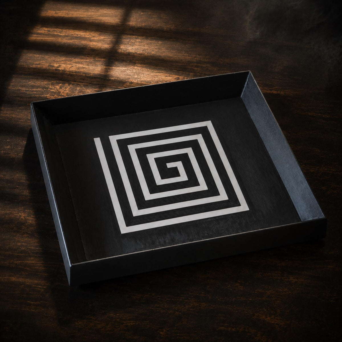 Noir Detective Study Set | Art Deco Noir Table Light, Labyrinth Tray & Spiral Coasters | Film Noir Office Decor Gift