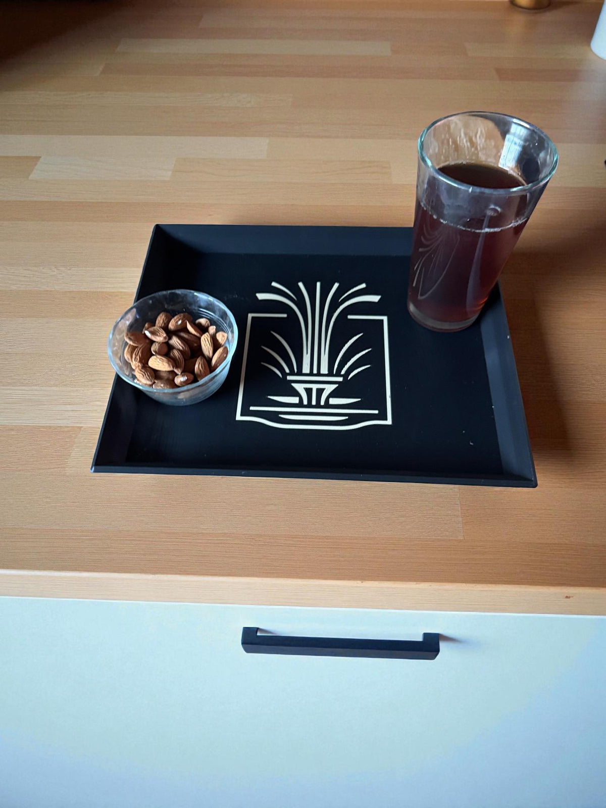Fountain Art Deco Tray Black Tan  Elegant Geometric Catchall, Decorative Display Accent, Modern Vanity or Entryway Organizer, Serving  Tray