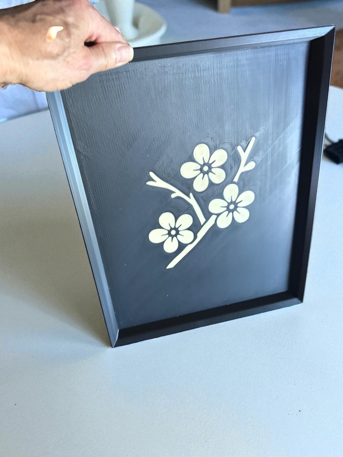 Sakura Path - Cherry BlossomModern Japanese Floral Tray, Tan-on-Black Inlay | Japan Collection | 3 Sizes
