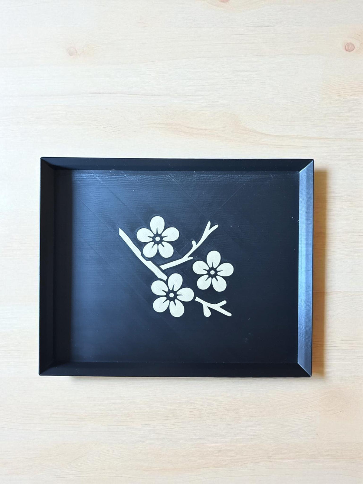 Sakura Path - Cherry BlossomModern Japanese Floral Tray, Tan-on-Black Inlay | Japan Collection | 3 Sizes