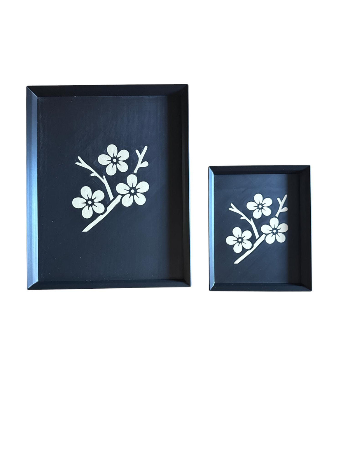 Sakura Path - Cherry BlossomModern Japanese Floral Tray, Tan-on-Black Inlay | Japan Collection | 3 Sizes