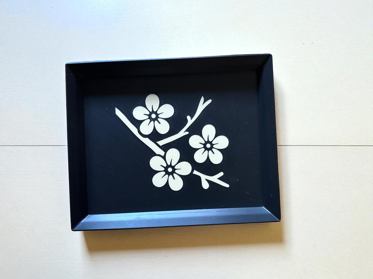 Sakura Path - Cherry BlossomModern Japanese Floral Tray, Tan-on-Black Inlay | Japan Collection | 3 Sizes