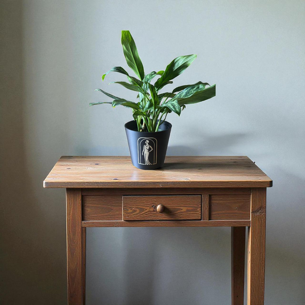 Art Deco Lady in Black Cachepot Planter  Elegant Two-Tone Vase, Black and Matte Tan Home Accent for Modern Interiors