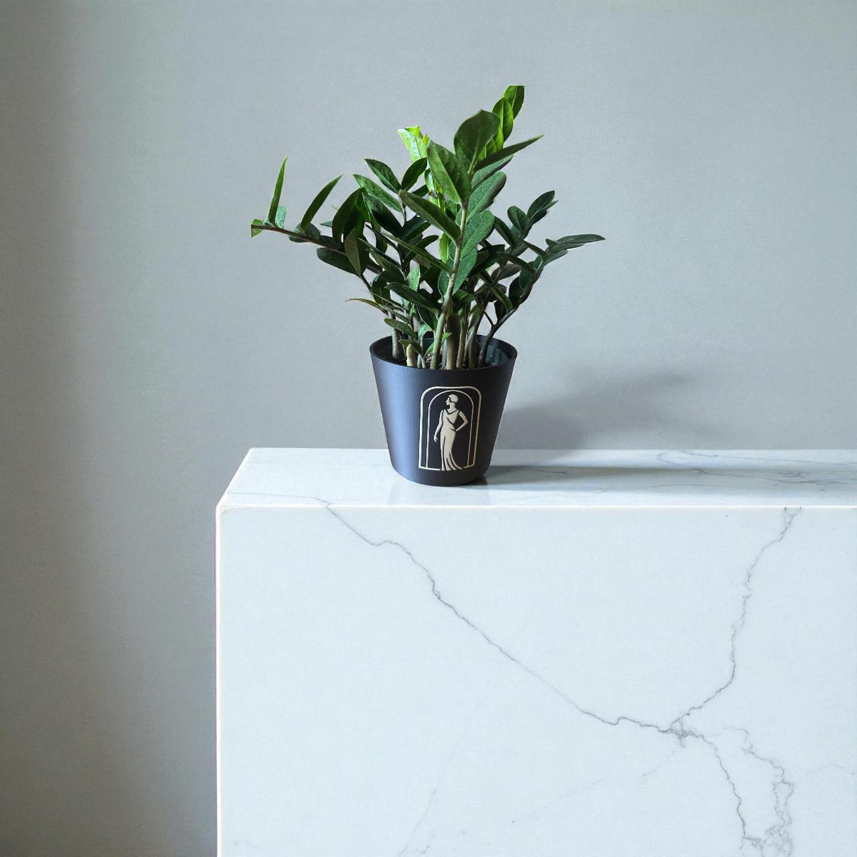 Art Deco Lady in Black Cachepot Planter  Elegant Two-Tone Vase, Black and Matte Tan Home Accent for Modern Interiors