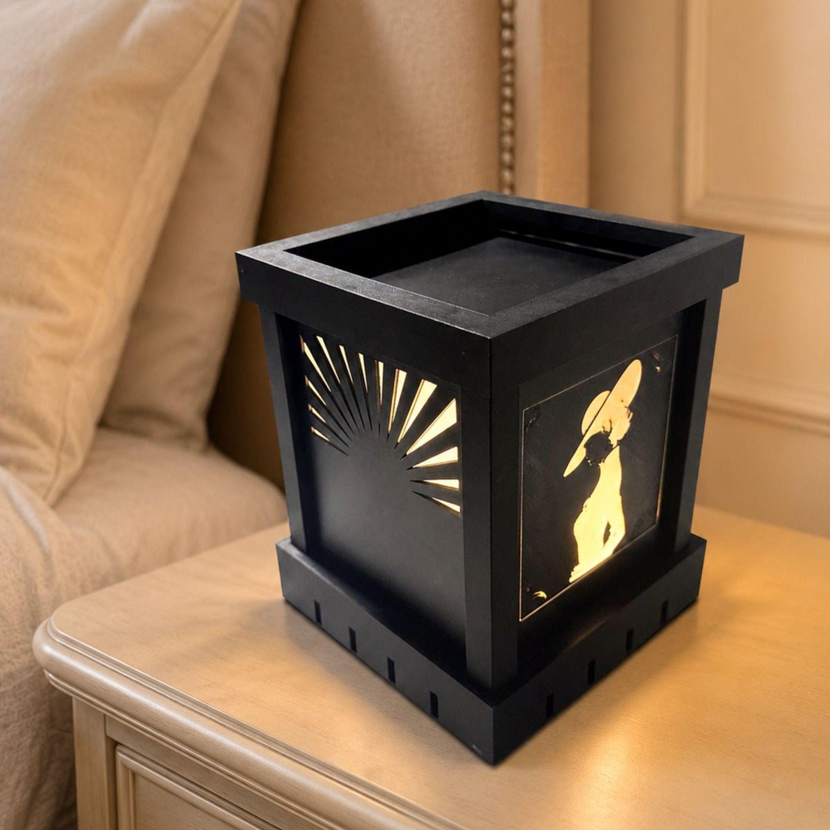 Parisian Glam Nightlight Set | Art Deco Dimmable Noir Lamp, Lattice Tray & Coasters | Romantic Bedroom Gift