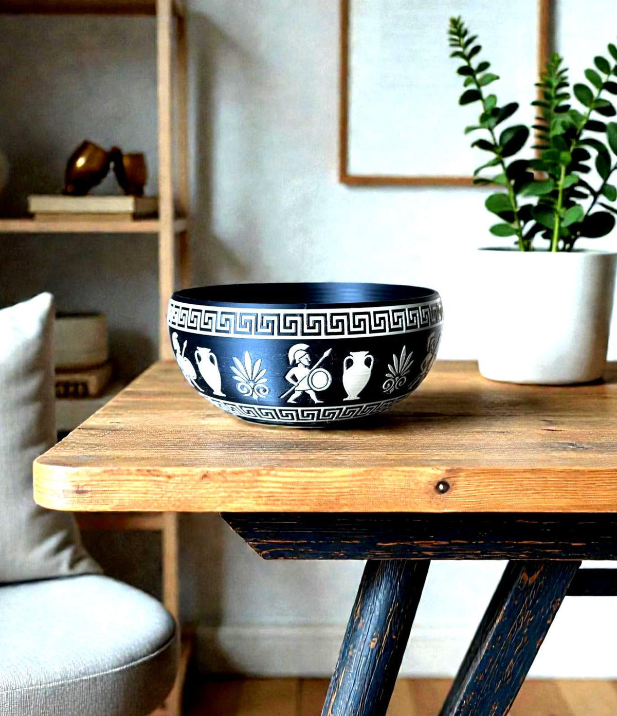 SPARTAN Bowl, Greek Key Bowl, Modern Catchall Dish, Desk Organizer, Jewelry Tray, Entryway Bowl, Black and Tan Decor, Minimalist Home
