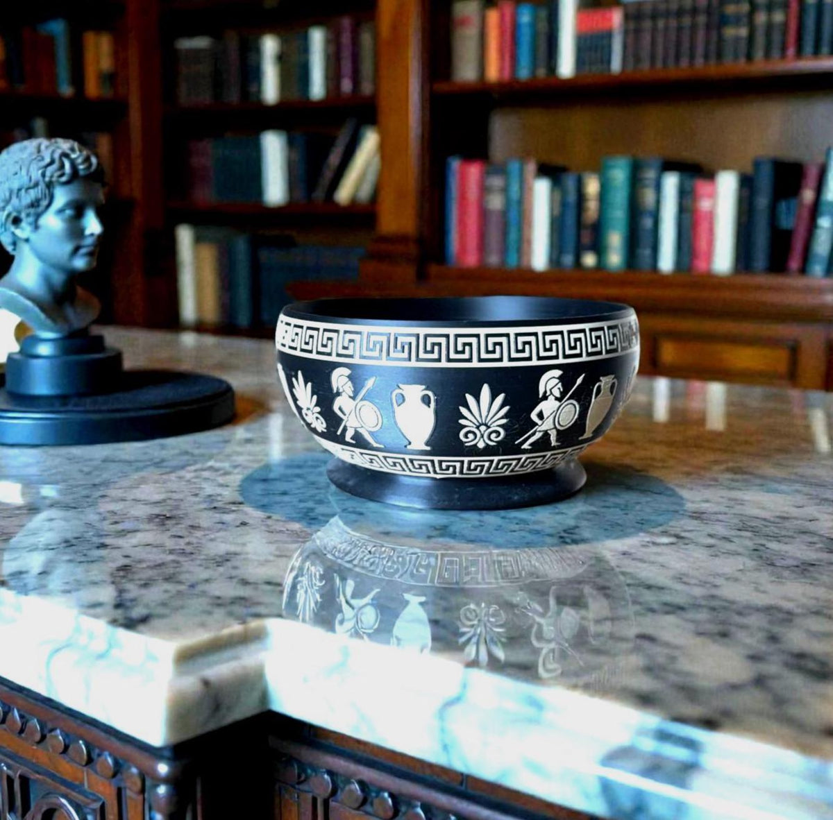 SPARTAN Bowl, Greek Key Bowl, Modern Catchall Dish, Desk Organizer, Jewelry Tray, Entryway Bowl, Black and Tan Decor, Minimalist Home