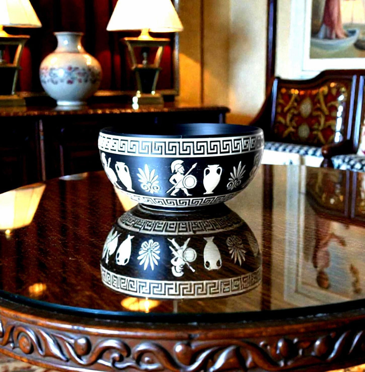 SPARTAN Bowl, Greek Key Bowl, Modern Catchall Dish, Desk Organizer, Jewelry Tray, Entryway Bowl, Black and Tan Decor, Minimalist Home