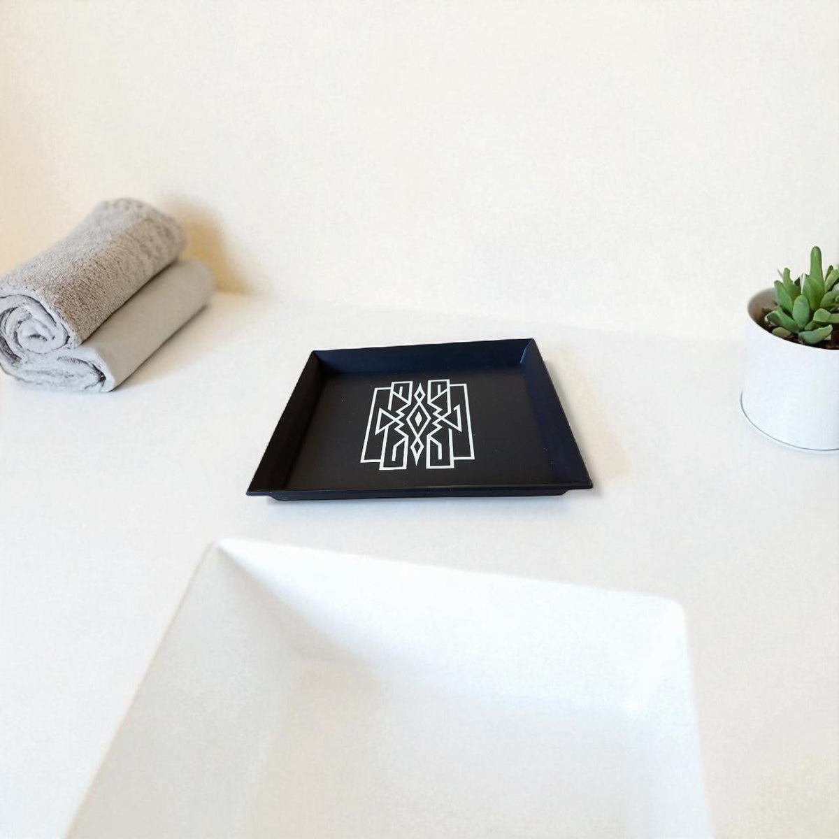 Art Deco Lattice Tray, Black and Tan Geometric Decor,  Modern Wall Art or Rectangular Serving,  Luxury Home Accent, Organizer or Catchall