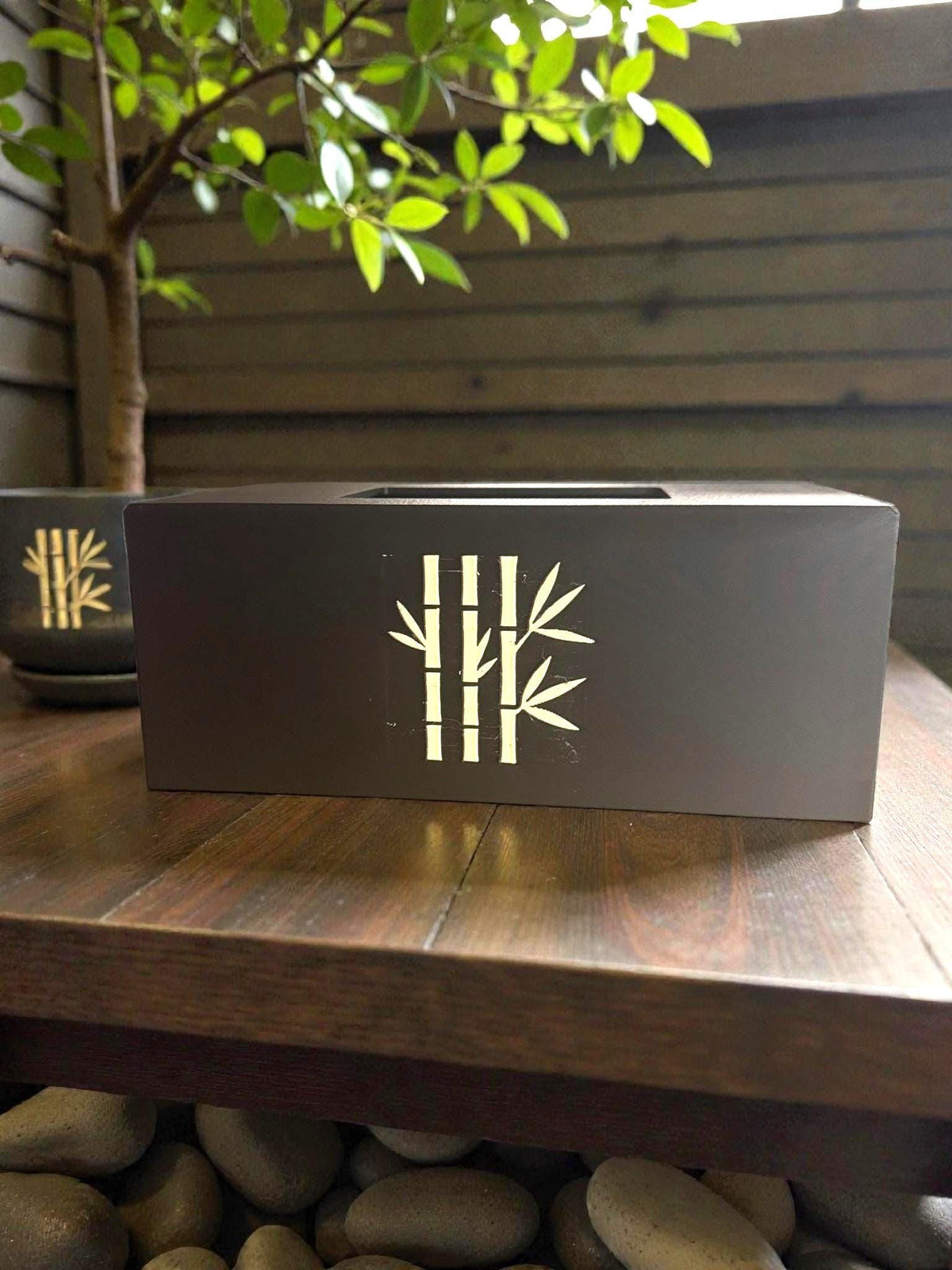 Bamboo Tissue Box Cover Black and Ivory, Modern Zen Tissue Holder, Rectangular Bathroom Decor, Japanese Style Gift